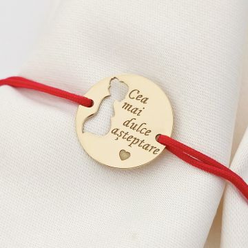 Bratara personalizata - Viitoare Mamica - Argint 925 placat cu aur Aur Galben 18K, snur reglabil - diverse culori