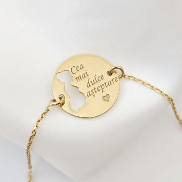 Bratara personalizata - Viitoare Mamica - Argint 925 placat cu Aur Galben 18K, cu lantisor