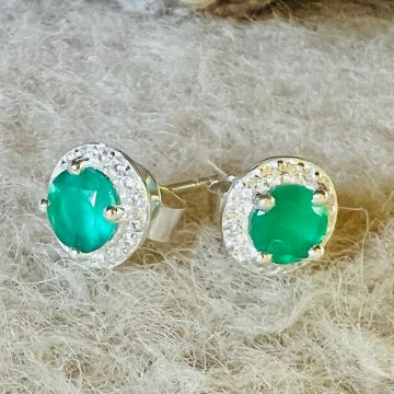 Cercei stud onix verde, topaz alb 8 mm model 2