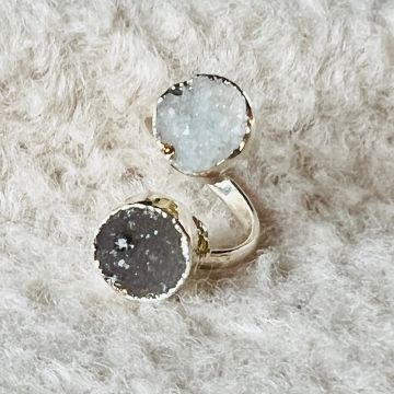 Inel reglabil agat druzy Circles placat cu argint din Brazilia model 5