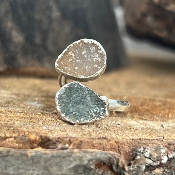 Inel reglabil agat druzy placat cu argint din Brazilia model 1