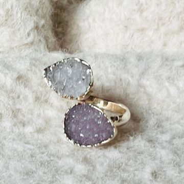 Inel reglabil agat druzy placat cu argint din Brazilia model 2