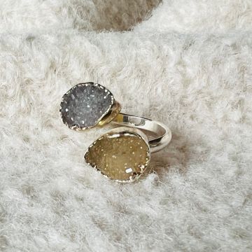 Inel reglabil agat druzy placat cu argint din Brazilia model 3