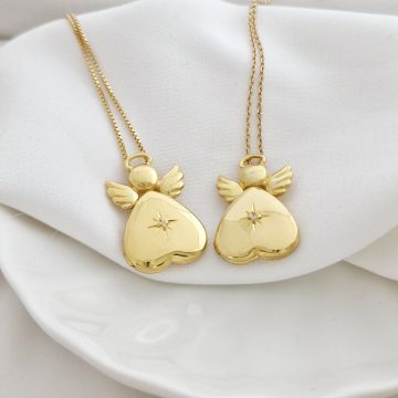 Medalion inger cu poze in interior - Golden Angel - Argint 925 placat cu Aur Galben 18K - Cristal White Zirconia