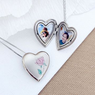 Medalion inima cu poze in interior - Beauty and the Beast - Argint 925 Rodiat