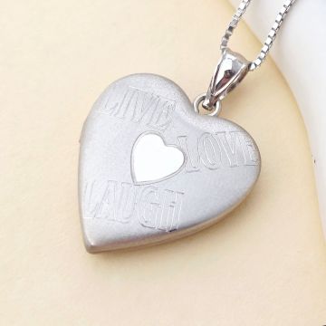 Medalion inima cu poze in interior - Live Love Laugh - Argint 925 Rodiat