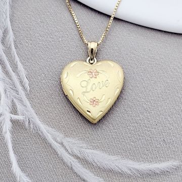 Medalion inima cu poze in interior - Love Blossoms - Argint 925 placat cu Aur Galben 18K