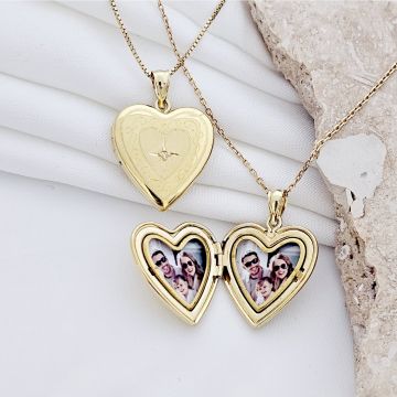 Medalion inima cu poze in interior - Love Frame - Argint 925 placat cu Aur Galben 18K - Cristal White Zirconia