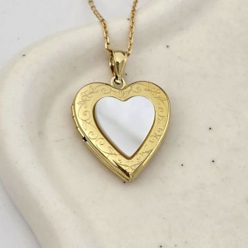 Medalion inima cu poze in interior - Mother of Pearl - Argint 925 placat cu Aur Galben 18K