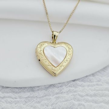 Medalion inima cu poze in interior - Mother of Pearl - Argint 925 placat cu Aur Galben 18K
