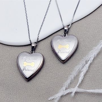 Medalion inima cu poze in interior - My best friend - Argint 925 rodiat & os placat cu Aur Galben 18K