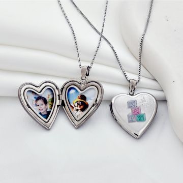 Medalion inima cu poze in interior - New Baby - Argint 925 Rodiat