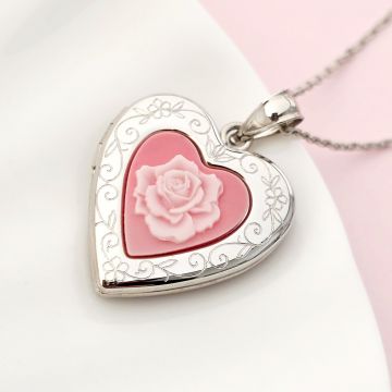 Medalion inima cu poze in interior - Pink Rose - Argint 925 Rodiat