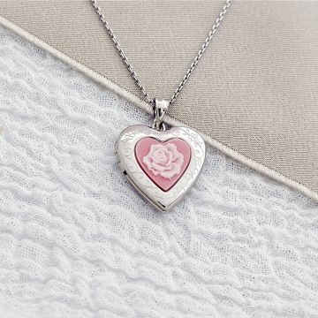 Medalion inima cu poze in interior - Pink Rose - Argint 925 Rodiat