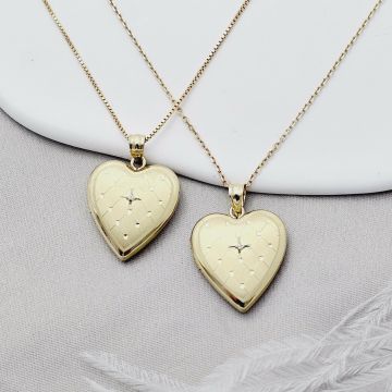 Medalion inima cu poze in interior - Silver Velvet - Argint 925 placat cu Aur Galben 18K - Cristal White Zirconia