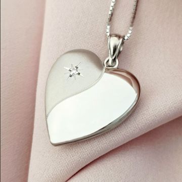 Medalion inima cu poze in interior - Yin&Yang - Argint 925 rodiat - Cristal White Zirconia