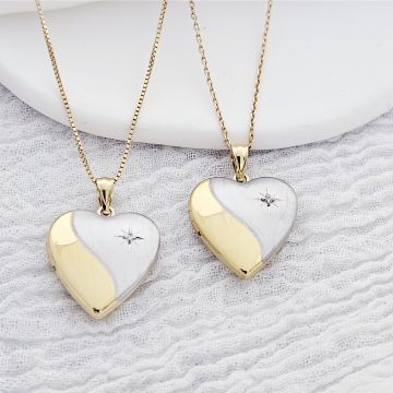 Medalion inima cu poze in interior - Yin&Yang - Argint 925 rodiat & placat cu Aur Galben 18K - Cristal White Zirconia