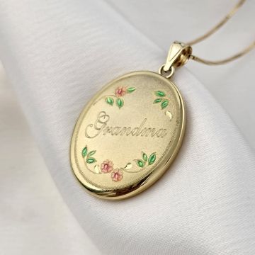 Medalion oval cu poze in interior - Grandmas Garden - Argint 925 placat cu Aur Galben 18K