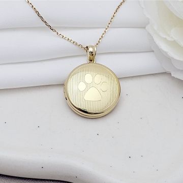 Medalion rotund cu poze in interior - My Paw - Argint 925 placat cu Aur Galben 18K