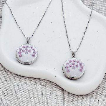 Medalion rotund cu poze in interior - Tree of Love - Argint 925 Rodiat