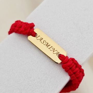 Bratara Placuta cu nume - Bebe - Argint 925 placat cu Aur Galben 18K, snur rosu impletit