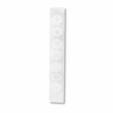 Bagheta de Selenit 15x2.5 cm cu Semnele Chakrelor - Curatare si Incarcare Cristale