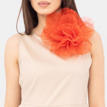 Brosa floare din organza creponata cu diametru de 20 cm, cu clips pentru par, rosie
