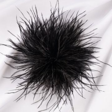 Brosa puf pene fine negre cu diametru de 15 cm, cu clips pentru par