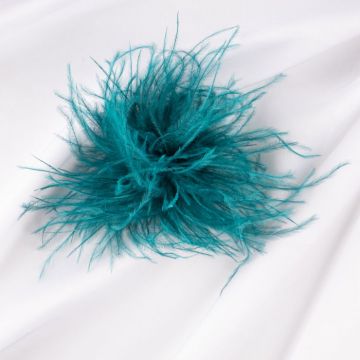 Brosa puf pene fine turcoaz cu diametru de 15 cm, cu clips pentru par