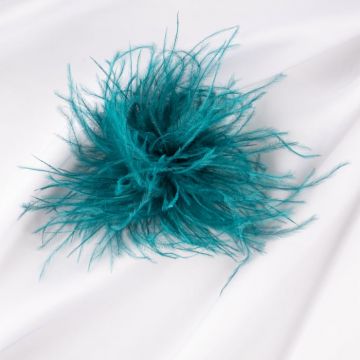 Brosa puf pene fine turcoaz cu diametru de 15 cm, cu clips pentru par
