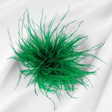 Brosa puf pene fine verde cu diametru de 15 cm, cu clips pentru par