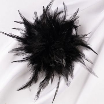Brosa puf pene neagra cu diametru de 17 cm, cu clips pentru par
