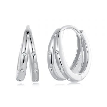 Cercei din argint Intersected Sparkling Hoops