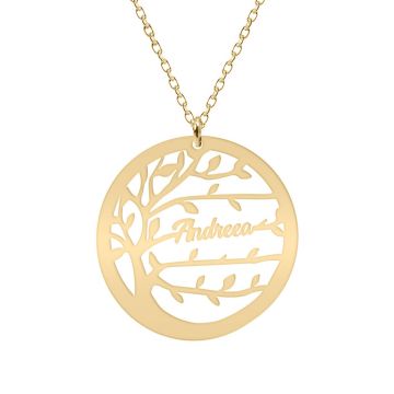 Tree - Colier personalizat copacul vietii si nume din argint 925 placat cu aur galben 24K