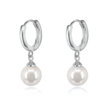Cercei rotunzi argint 925, JW1103, model perla, placati cu rodiu