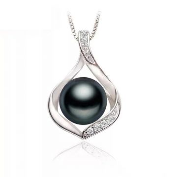 Lantisor argint 925, JW1114, model perla neagra, placat cu rodiu