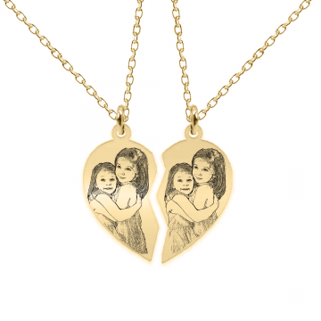 Me - Set coliere personalizate cu fotografie pentru cuplu sau prieteni din argint 925 placat cu aur galben 24K
