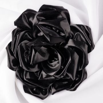Brosa floare cu diametru de 15 cm, cu clips pentru par, negru metalizat