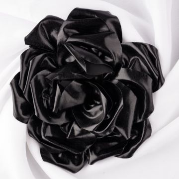 Brosa floare cu diametru de 15 cm, cu clips pentru par, negru metalizat