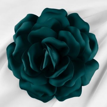 Brosa floare turcoaz inchis cu diametru de 15 cm, cu clips pentru par