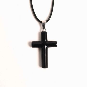 Colier cu Obsidian Natural in forma de cruce - Protectie Energetica si Echilibru