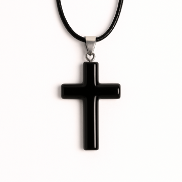 Colier cu Obsidian Natural in forma de cruce - Protectie Energetica si Echilibru