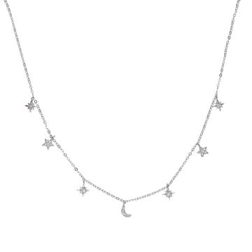 Lantisor argint 925, JW1133, model stelute si semiluna, placat cu rodiu