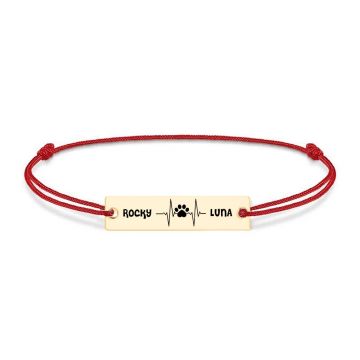 Pulse Paw - Bratara personalizata snur puls cu labuta si numele animalelor de companie din argint 925 placat cu aur galben 24 karate