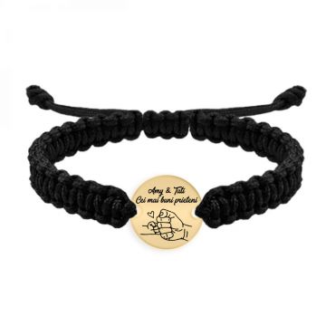 Alan - Bratara personalizata cu banut si snur impletit pentru tata din argint 925 placat cu aur galben 24K