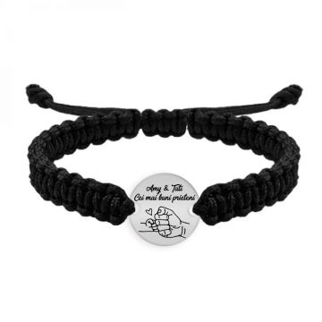Alan - Bratara personalizata cu banut si snur impletit pentru tata din argint 925