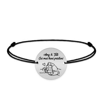 Alan - Bratara personalizata cu banut si snur pentru tata din argint 925