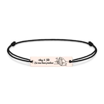 Alan - Bratara personalizata cu tablita si snur pentru tata din argint 925 placat cu aur roz