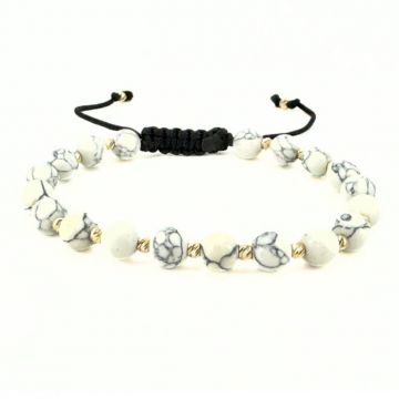 Bratara cu Bile de Aur 14K, Pietre Naturale Howlit Alb 6 mm, snur Reglabil