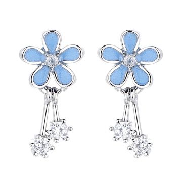 Cercei argint 925, JW1266, model floare, placati cu rodiu